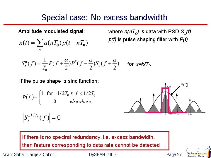 Special case: No excess bandwidth Amplitude modulated signal: where a(n. T 0) is data