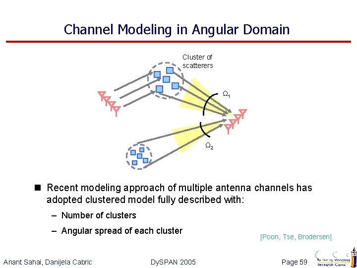 Channel Modeling in Angular Domain Cluster of scatterers Ω 1 Ω 2 n Recent