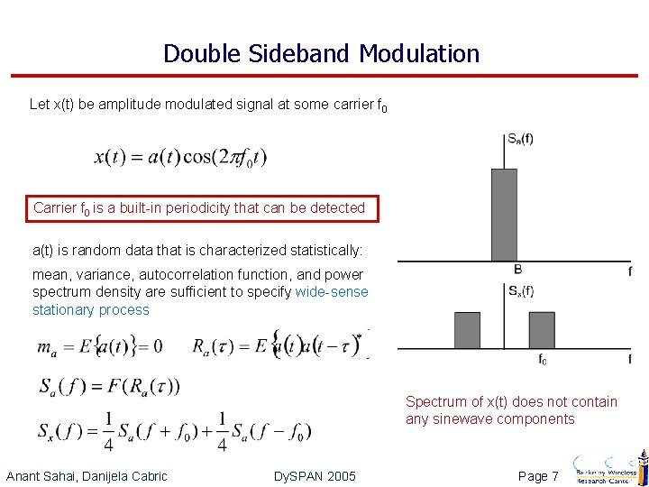 Double Sideband Modulation Let x(t) be amplitude modulated signal at some carrier f 0