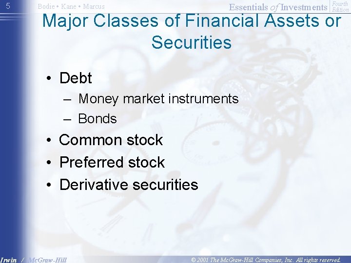 5 Essentials of Investments Bodie • Kane • Marcus Fourth Edition Major Classes of