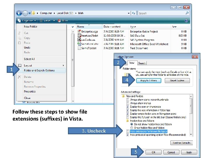 2 1 4 Follow these steps to show file extensions (suffixes) in Vista. 3.