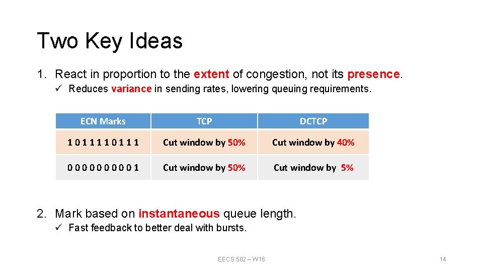 Two Key Ideas 1. React in proportion to the extent of congestion, not its