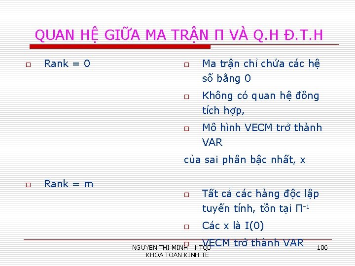 QUAN HỆ GIỮA MA TRẬN Π VÀ Q. H Đ. T. H o Rank