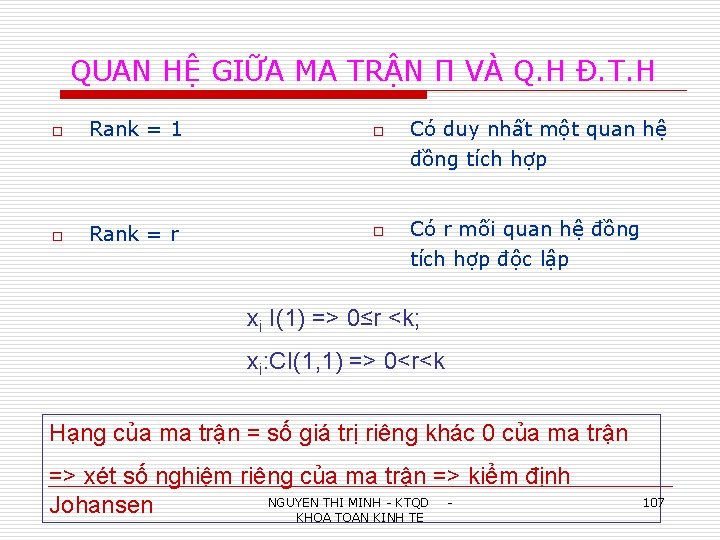 QUAN HỆ GIỮA MA TRẬN Π VÀ Q. H Đ. T. H o Rank