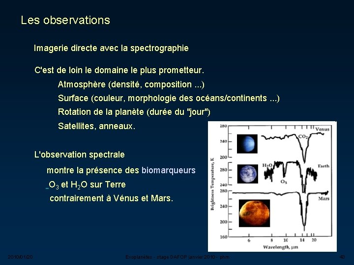 Les observations Imagerie directe avec la spectrographie C'est de loin le domaine le plus