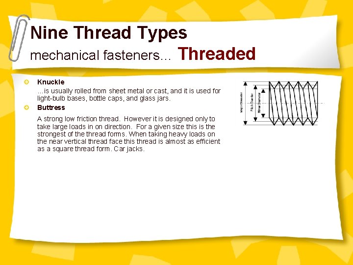 Nine Thread Types mechanical fasteners… Threaded Knuckle …is usually rolled from sheet metal or