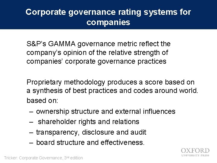 Corporate governance rating systems for companies S&P’s GAMMA governance metric reflect the company’s opinion