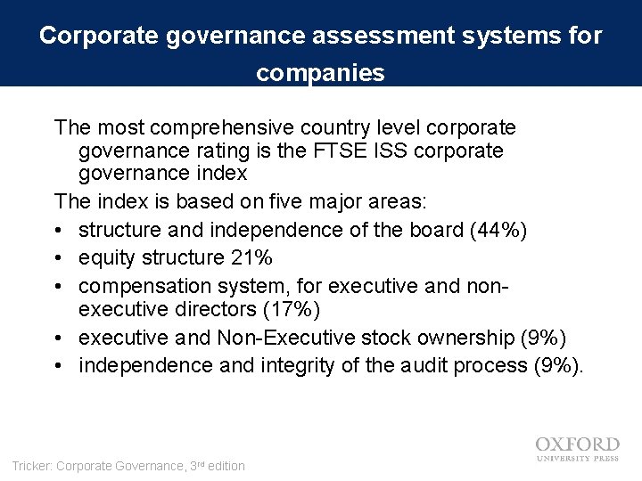 Corporate governance assessment systems for companies The most comprehensive country level corporate governance rating