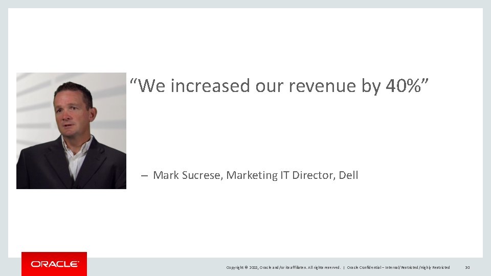 “We increased our revenue by 40%” – Mark Sucrese, Marketing IT Director, Dell Copyright