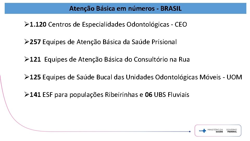 Atenção Básica em números - BRASIL Ø 1. 120 Centros de Especialidades Odontológicas -