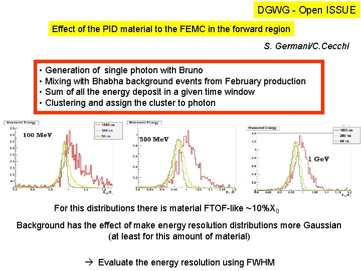 DGWG - Open ISSUE Effect of the PID material to the FEMC in the