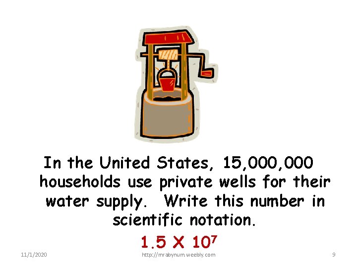 In the United States, 15, 000 households use private wells for their water supply. In the United States, 15, 000 households use private wells for their water supply.