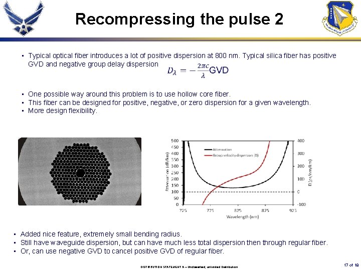 Recompressing the pulse 2 • Typical optical fiber introduces a lot of positive dispersion