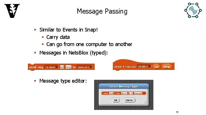Message Passing § Similar to Events in Snap! § Carry data § Can go