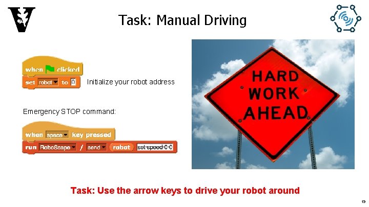 Task: Manual Driving Initialize your robot address Emergency STOP command: Task: Use the arrow