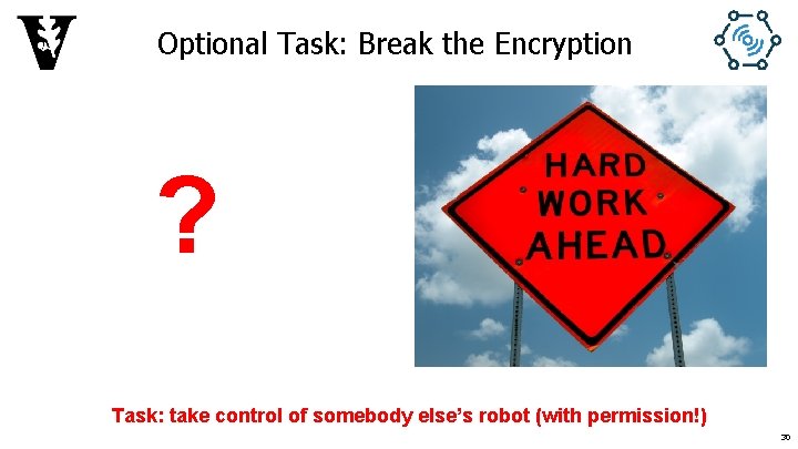 Optional Task: Break the Encryption ? Task: take control of somebody else’s robot (with