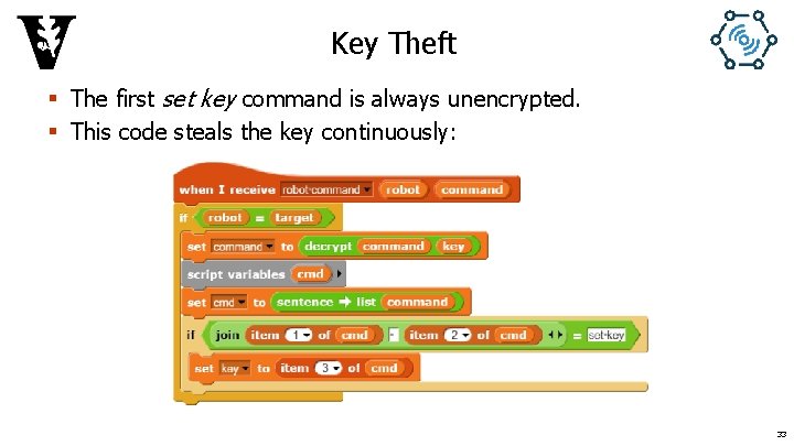 Key Theft § The first set key command is always unencrypted. § This code