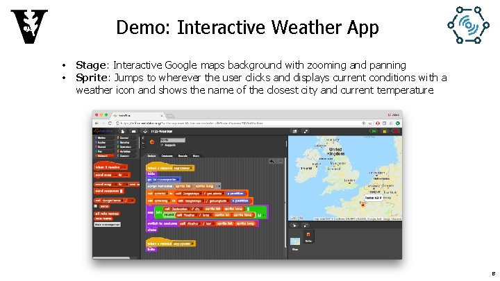 Demo: Interactive Weather App • Stage: Interactive Google maps background with zooming and panning