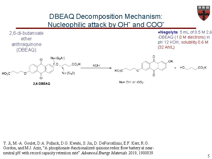 DBEAQ Decomposition Mechanism: Nucleophilic attack by OH- and COO 2, 6 -di-butanoate ether anthraquinone