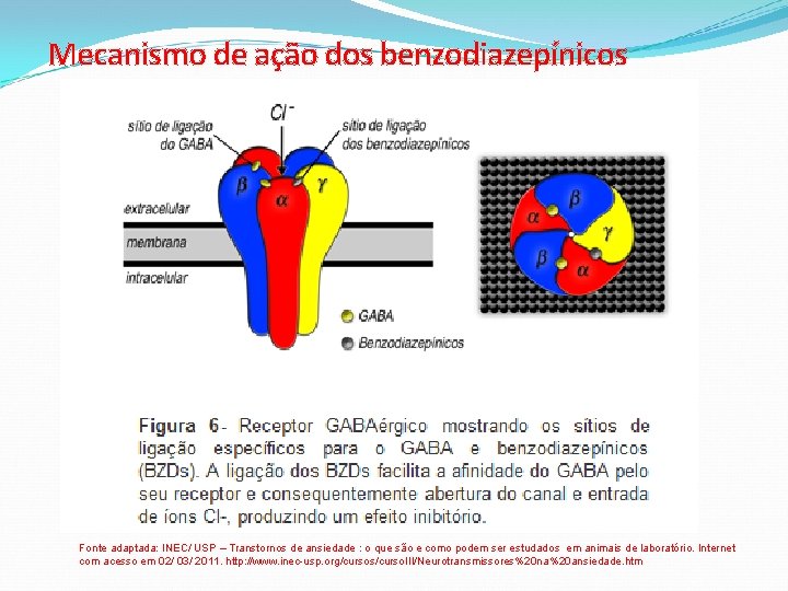 Mecanismo de ação dos benzodiazepínicos Fonte adaptada: INEC/ USP – Transtornos de ansiedade :