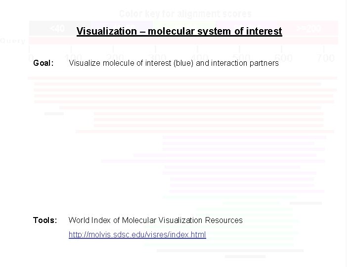 Visualization – molecular system of interest Goal: Visualize molecule of interest (blue) and interaction