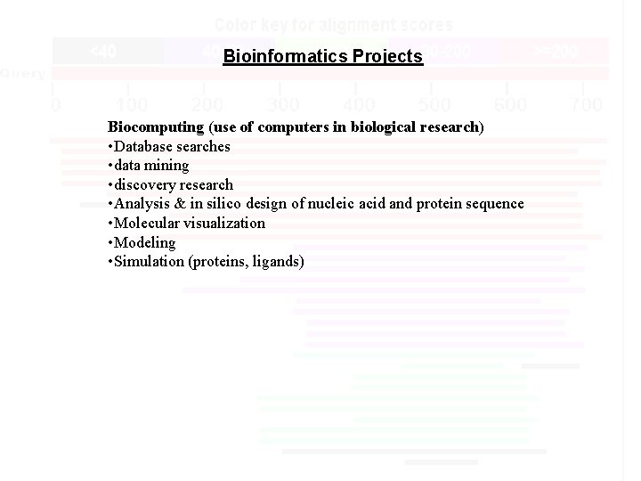 Bioinformatics Projects Biocomputing (use of computers in biological research) • Database searches • data