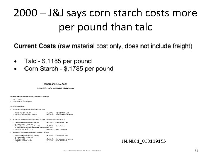 2000 – J&J says corn starch costs more per pound than talc JNJNL 61_000119155