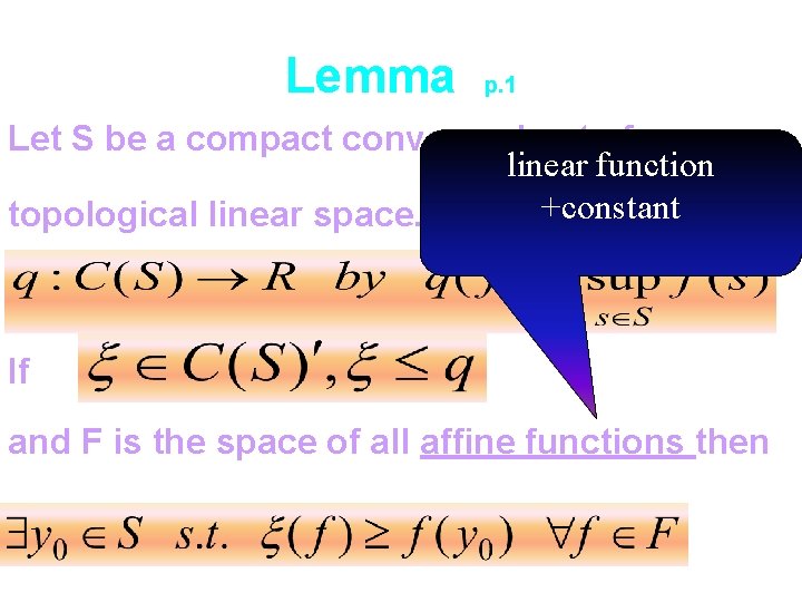 Lemma p. 1 Let S be a compact convex subset of a linear function