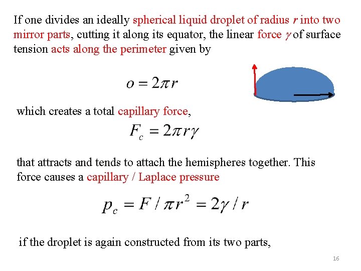 If one divides an ideally spherical liquid droplet of radius r into two mirror