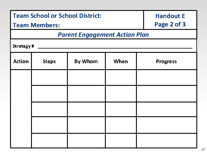 Team School or School District: Handout E Page 2 of 3 Team Members: Parent