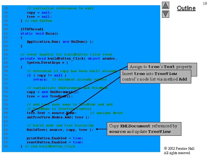 Outline 35 // initialize references to null 36 copy = null; 37 tree =