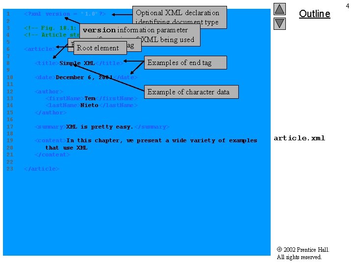 Optional XML declaration 1 <? xml version = "1. 0"? > 2 identifying document