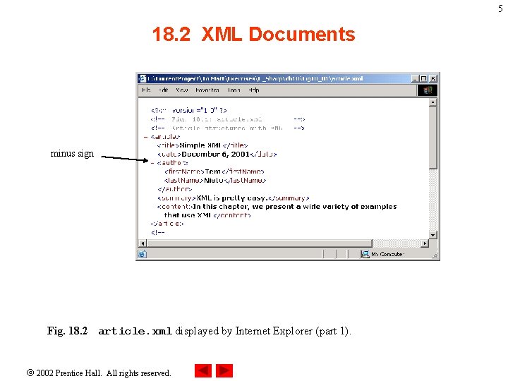 5 18. 2 XML Documents minus sign Fig. 18. 2 article. xml displayed by
