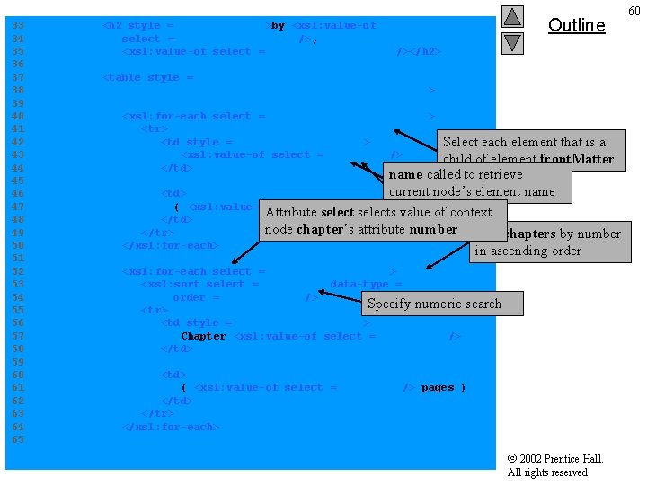 Outline 33 <h 2 style = "color: blue">by <xsl: value-of 34 select = "author/last.