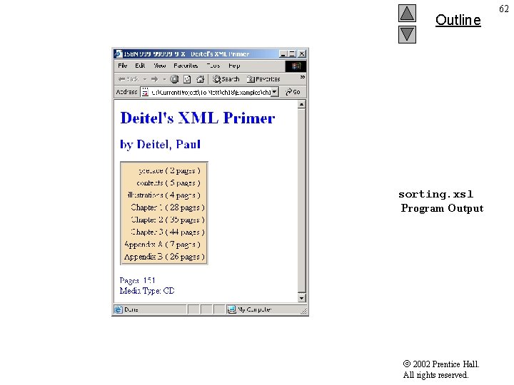 Outline sorting. xsl Program Output 2002 Prentice Hall. All rights reserved. 62 