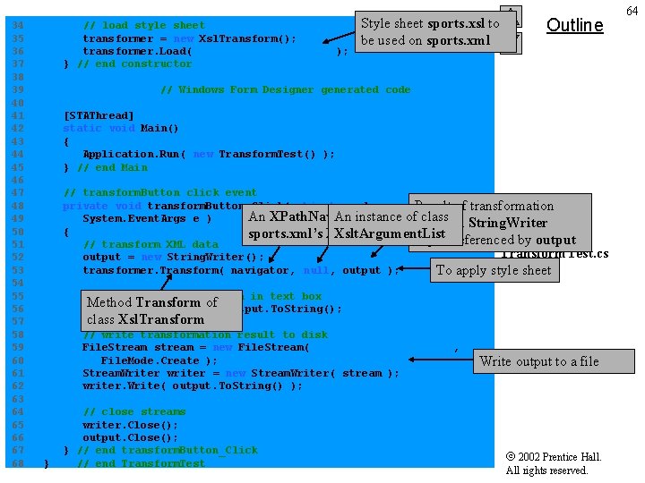 Style sheet sports. xsl to be used on sports. xml Outline 34 // load