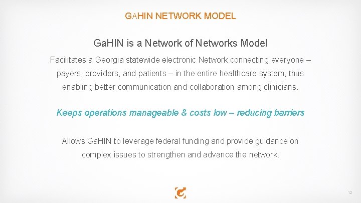 GAHIN NETWORK MODEL Ga. HIN is a Network of Networks Model Facilitates a Georgia