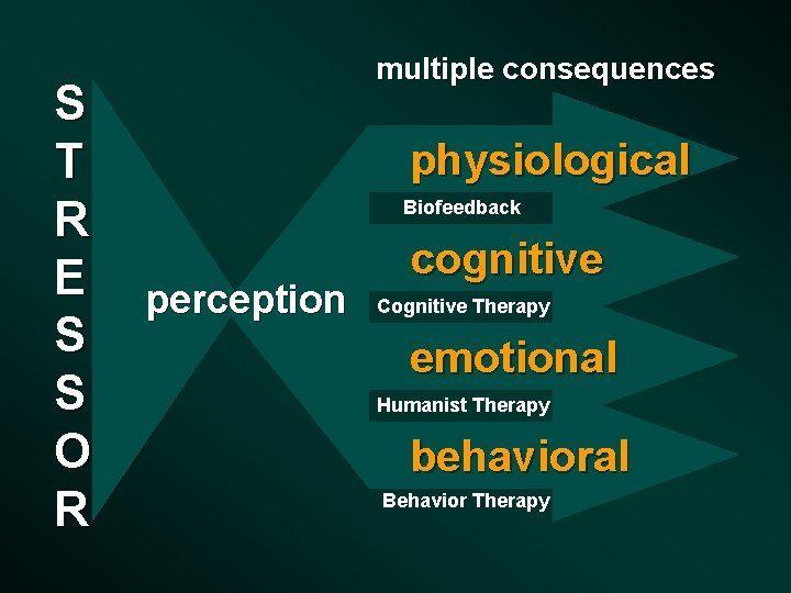 S T R E S S O R multiple consequences physiological Biofeedback perception cognitive