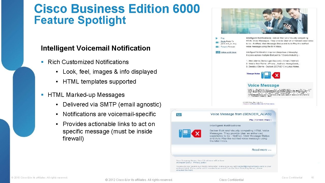 Cisco Business Edition 6000 Feature Spotlight Intelligent Voicemail Notification § Rich Customized Notifications •