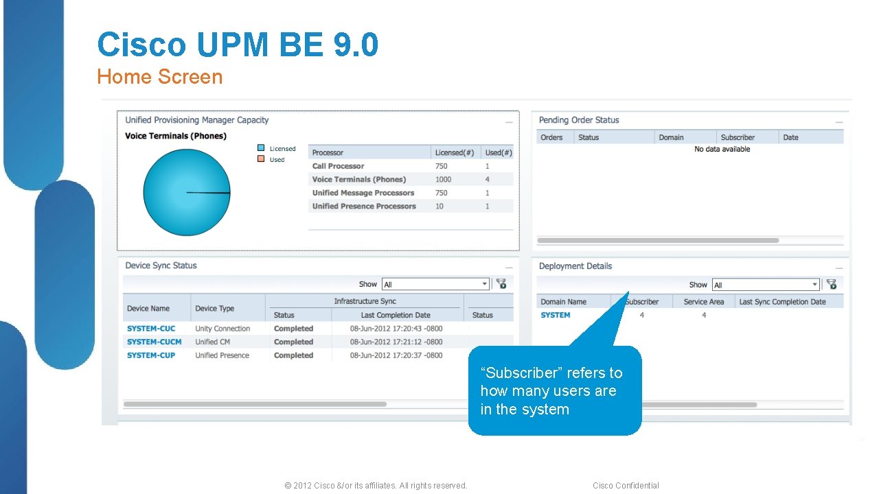 Cisco UPM BE 9. 0 Home Screen “Subscriber” refers to how many users are