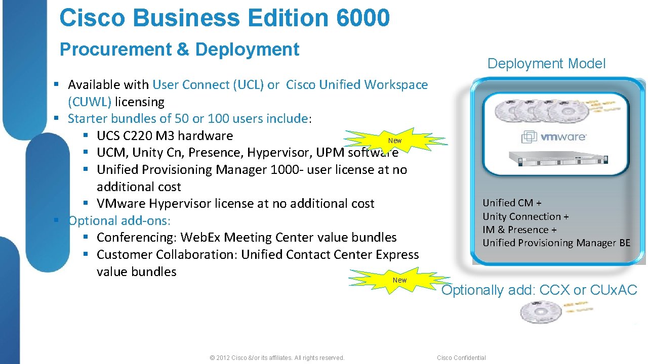 Cisco Business Edition 6000 Procurement & Deployment Model § Available with User Connect (UCL)