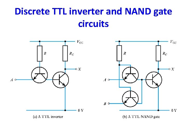 Discrete TTL inverter and NAND gate circuits 