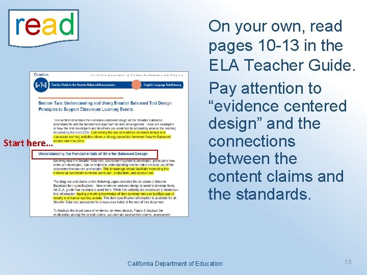 read Start here… On your own, read pages 10 -13 in the ELA Teacher