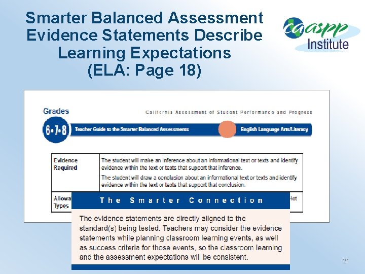 Smarter Balanced Assessment Evidence Statements Describe Learning Expectations (ELA: Page 18) California Department of