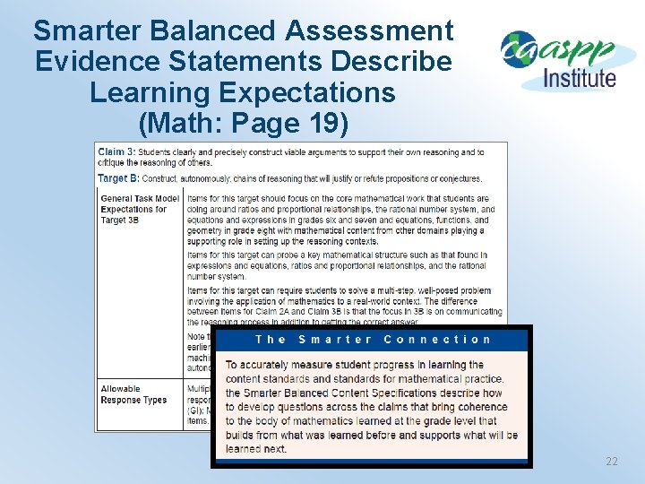 Smarter Balanced Assessment Evidence Statements Describe Learning Expectations (Math: Page 19) California Department of