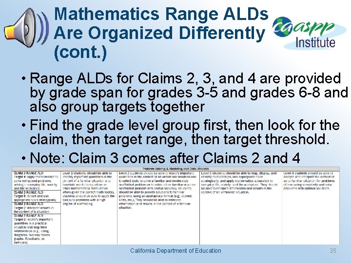 Mathematics Range ALDs Are Organized Differently (cont. ) • Range ALDs for Claims 2,
