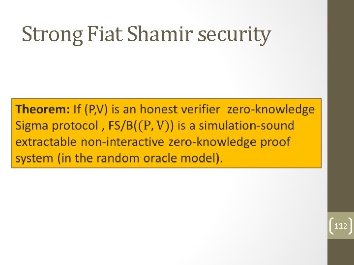 Strong Fiat Shamir security 112 