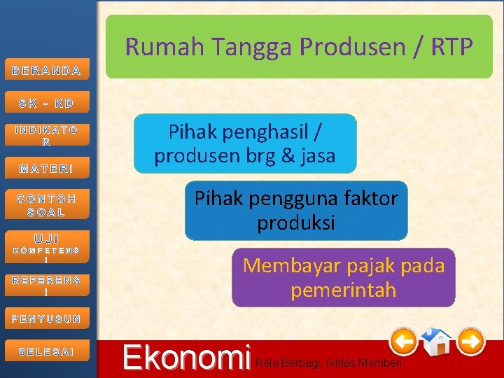 Rumah Tangga Produsen / RTP Pihak penghasil / produsen brg & jasa Pihak pengguna Rumah Tangga Produsen / RTP Pihak penghasil / produsen brg & jasa Pihak pengguna