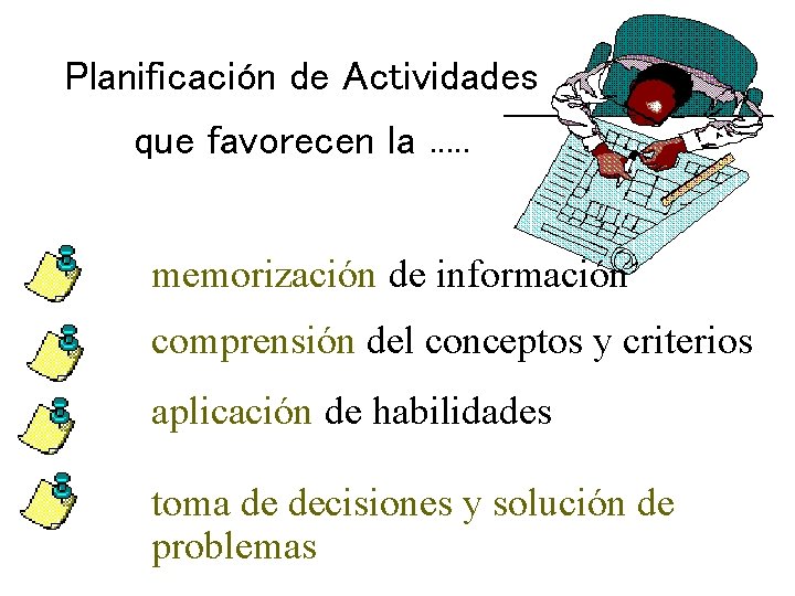 Planificación de Actividades que favorecen la. . . memorización de información comprensión del conceptos