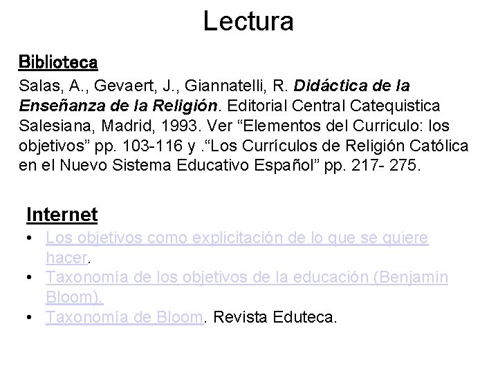 Lectura Biblioteca Salas, A. , Gevaert, J. , Giannatelli, R. Didáctica de la Enseñanza